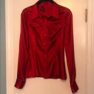 Red Satin Bebe Button Down